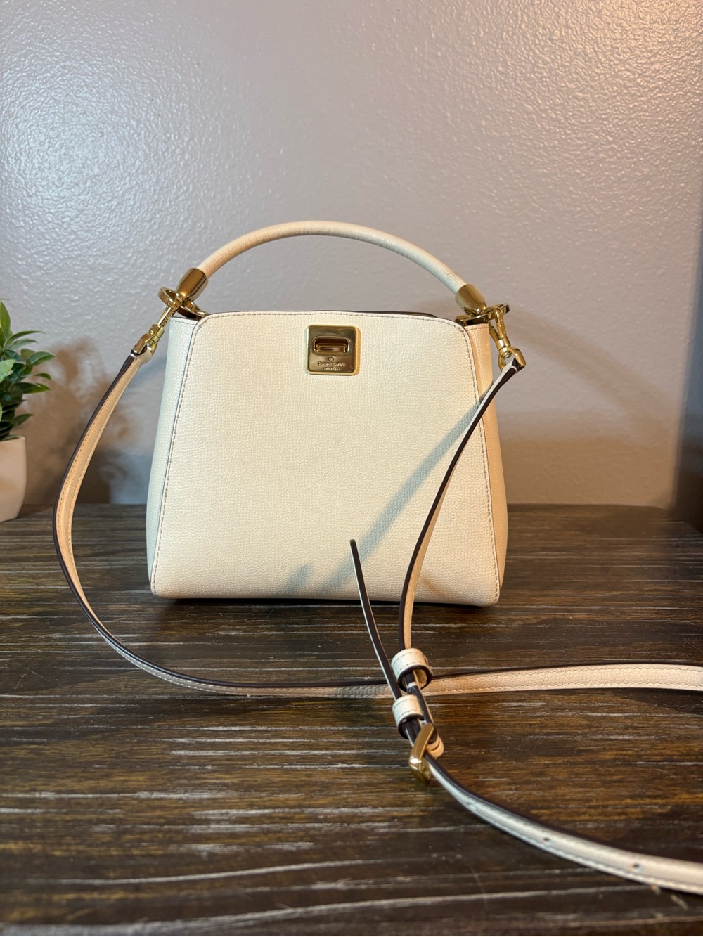 kate spade Cream Leather Top-Handle Shoulder Bag with Gold Hardware